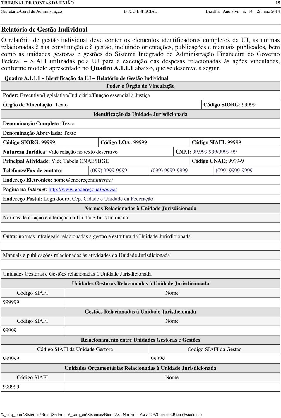 para a execução das despesas relacionadas às ações vinculadas, conforme modelo apresentado no Quadro A.1.