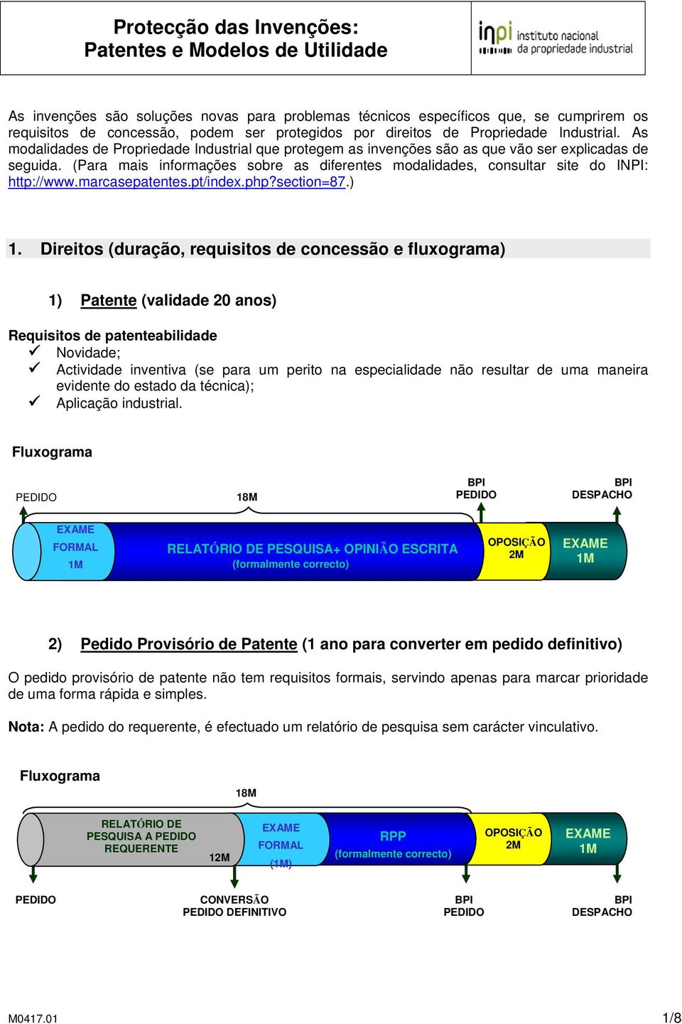 (Para mais informações sobre as diferentes modalidades, consultar site do INPI: http://www.marcasepatentes.pt/index.php?section=87.) 1.