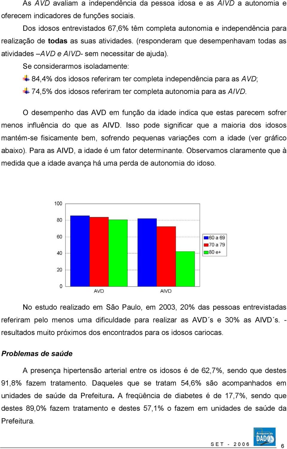 (responderam que desempenhavam todas as atividades AVD e AIVD- sem necessitar de ajuda).