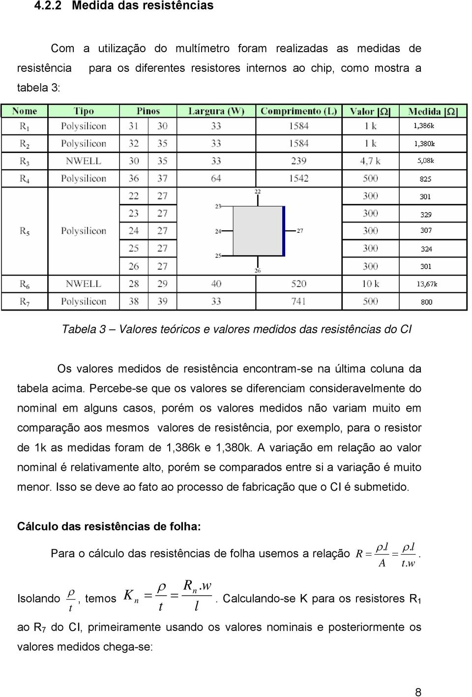 Percebe-se que os valores se diferenciam consideravelmente do nominal em alguns casos, porém os valores medidos não variam muito em comparação aos mesmos valores de resistência, por exemplo, para o