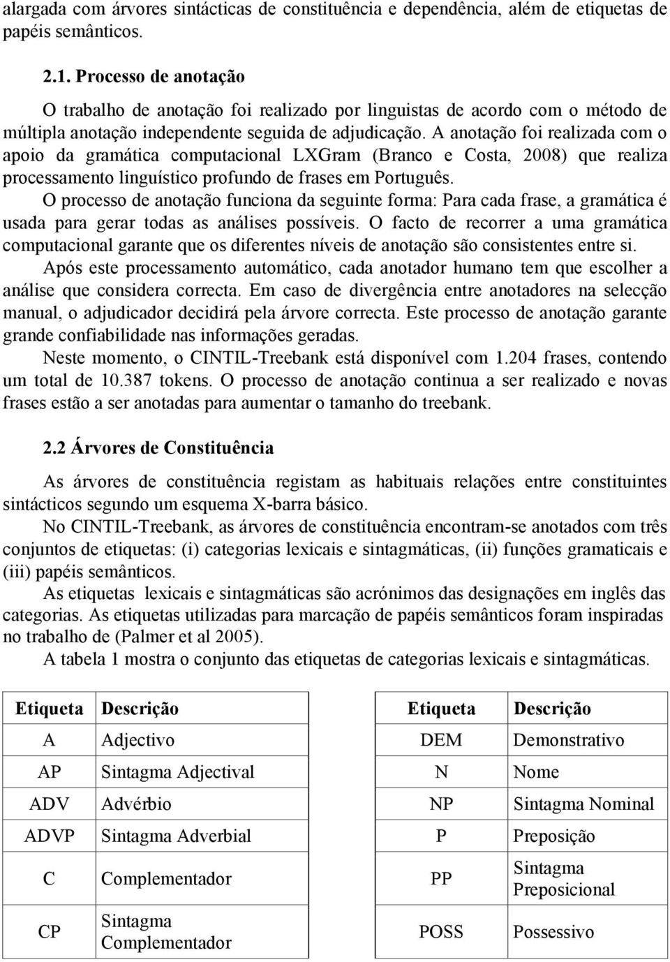 A anotação foi realizada com o apoio da gramática computacional LXGram (Branco e Costa, 2008) que realiza processamento linguístico profundo de frases em Português.