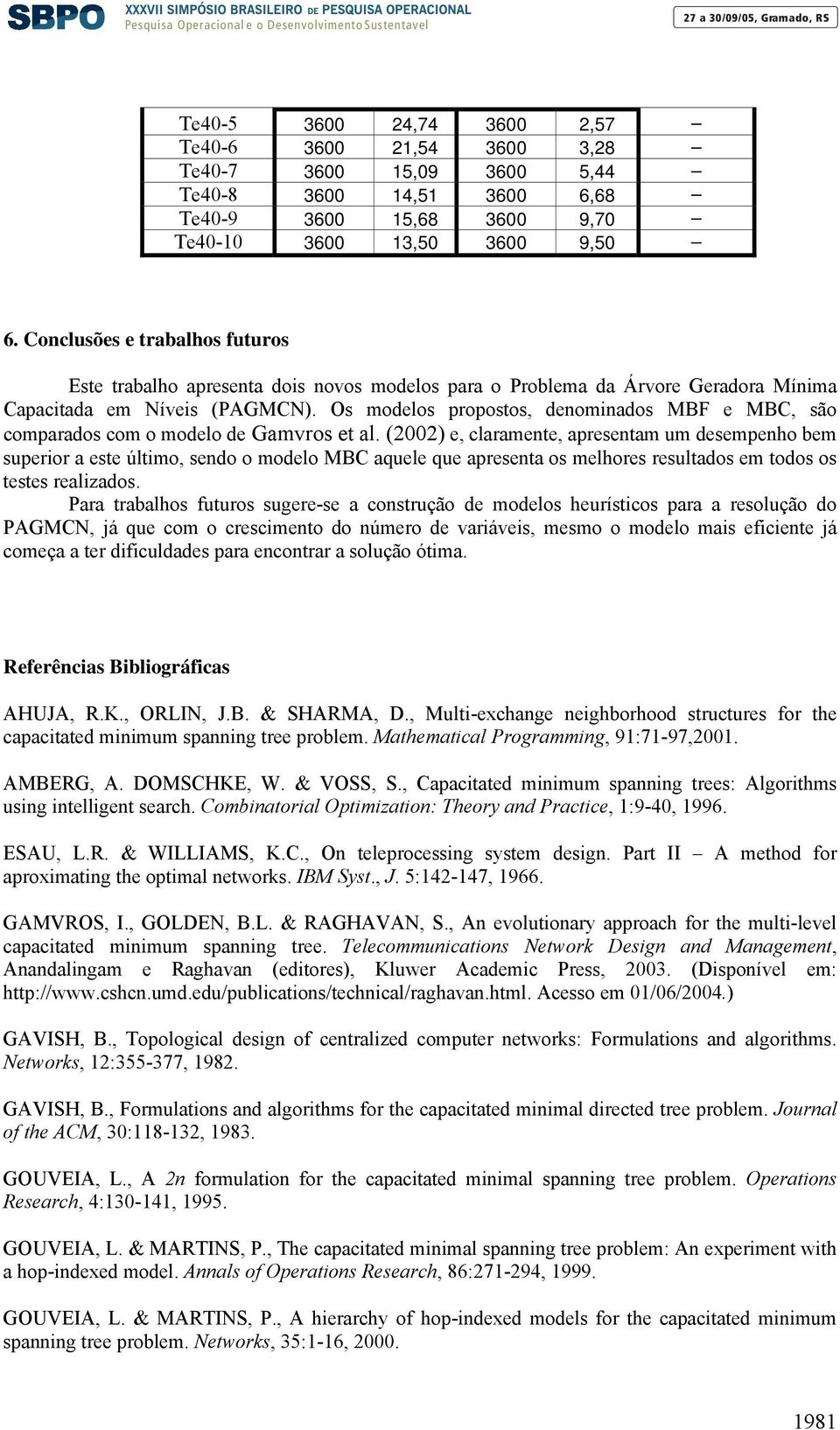 Os modelos propostos, deomiados MBF e MBC, são comparados com o modelo de Gamvros et al.