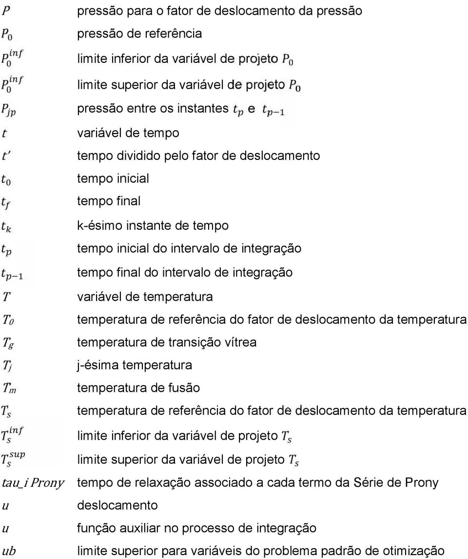 variável de temperatura temperatura de referência do fator de deslocamento da temperatura temperatura de transição vítrea j-ésima temperatura temperatura de fusão temperatura de referência do fator