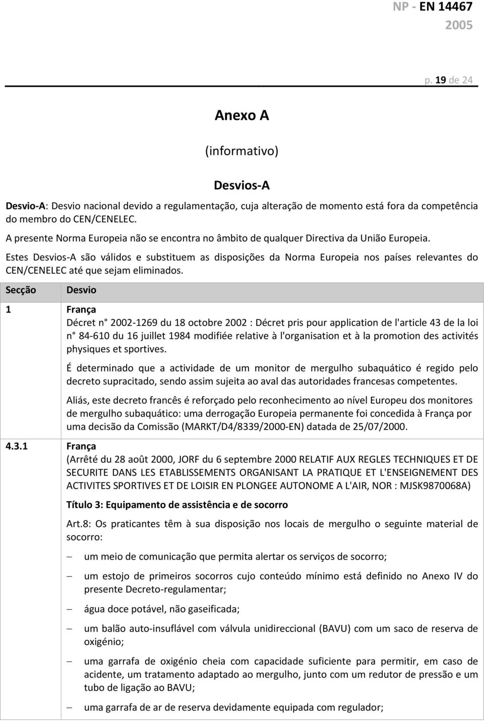 Estes Desvios A são válidos e substituem as disposições da Norma Europeia nos países relevantes do CEN/CENELEC até que sejam eliminados.