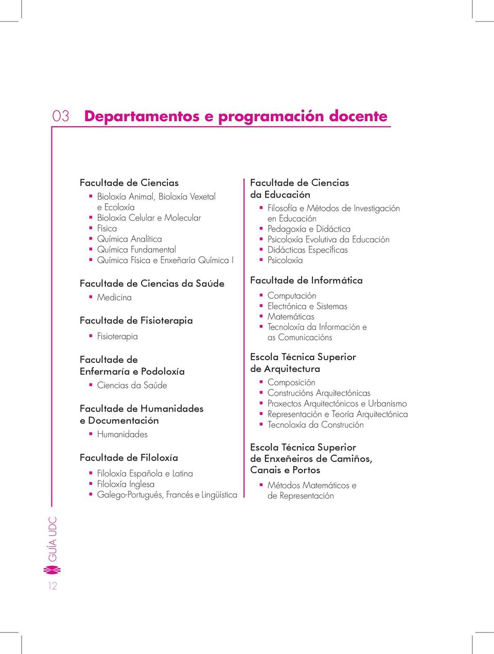 Humanidades Facultade de Filoloxía Filoloxía Española e Latina Filoloxía Inglesa Galego-Portugués, Francés e Lingüística Facultade de Ciencias da Educación Filosofía e Métodos de Investigación en