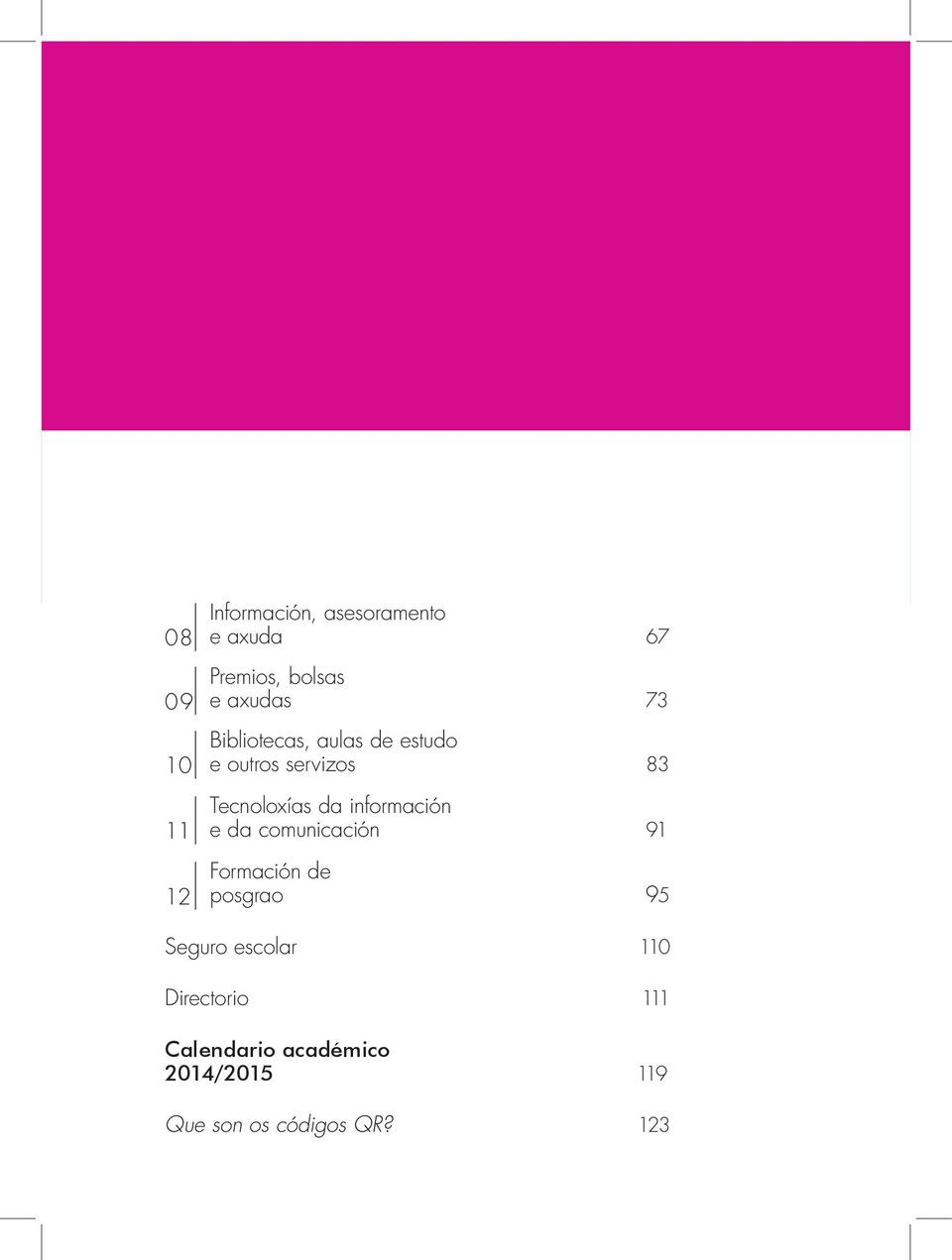 información e da comunicación 91 Formación de posgrao 95 Seguro escolar