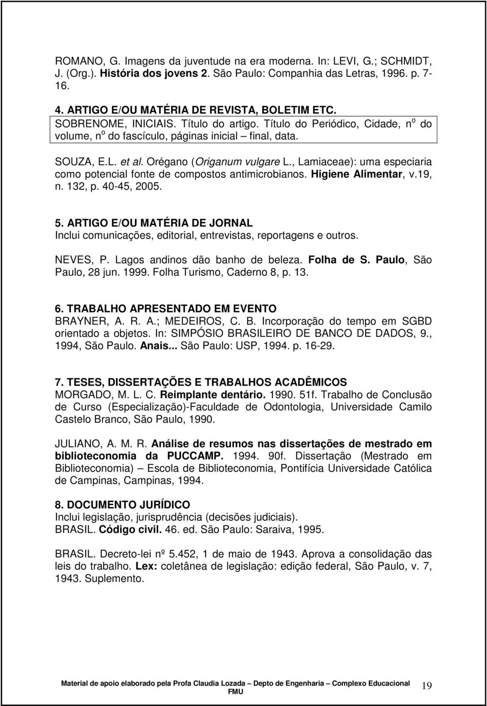 , Lamiaceae): uma especiaria como potencial fonte de compostos antimicrobianos. Higiene Alimentar, v.19, n. 132, p. 40-45, 2005. 5.