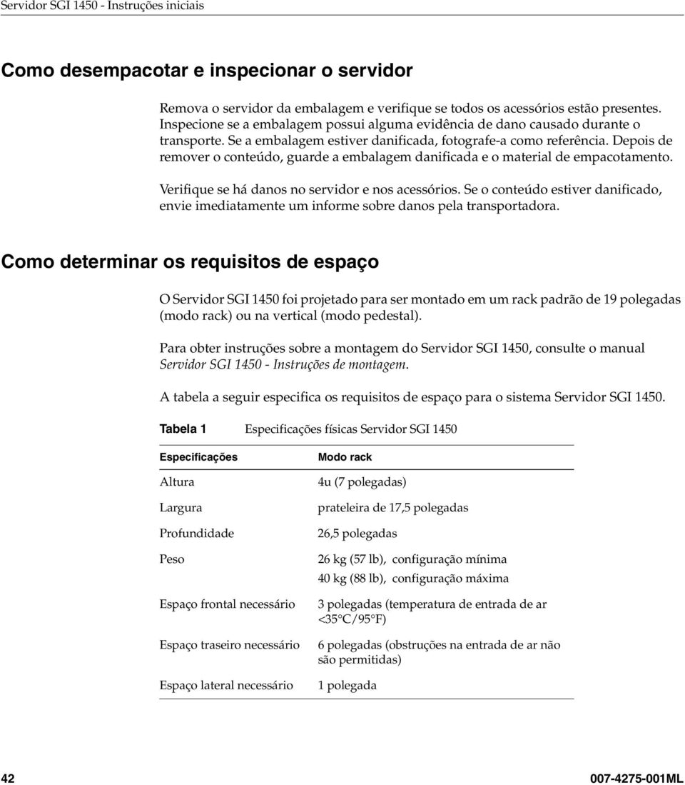 Depois de remover o conteúdo, guarde a embalagem danificada e o material de empacotamento. Verifique se há danos no servidor e nos acessórios.