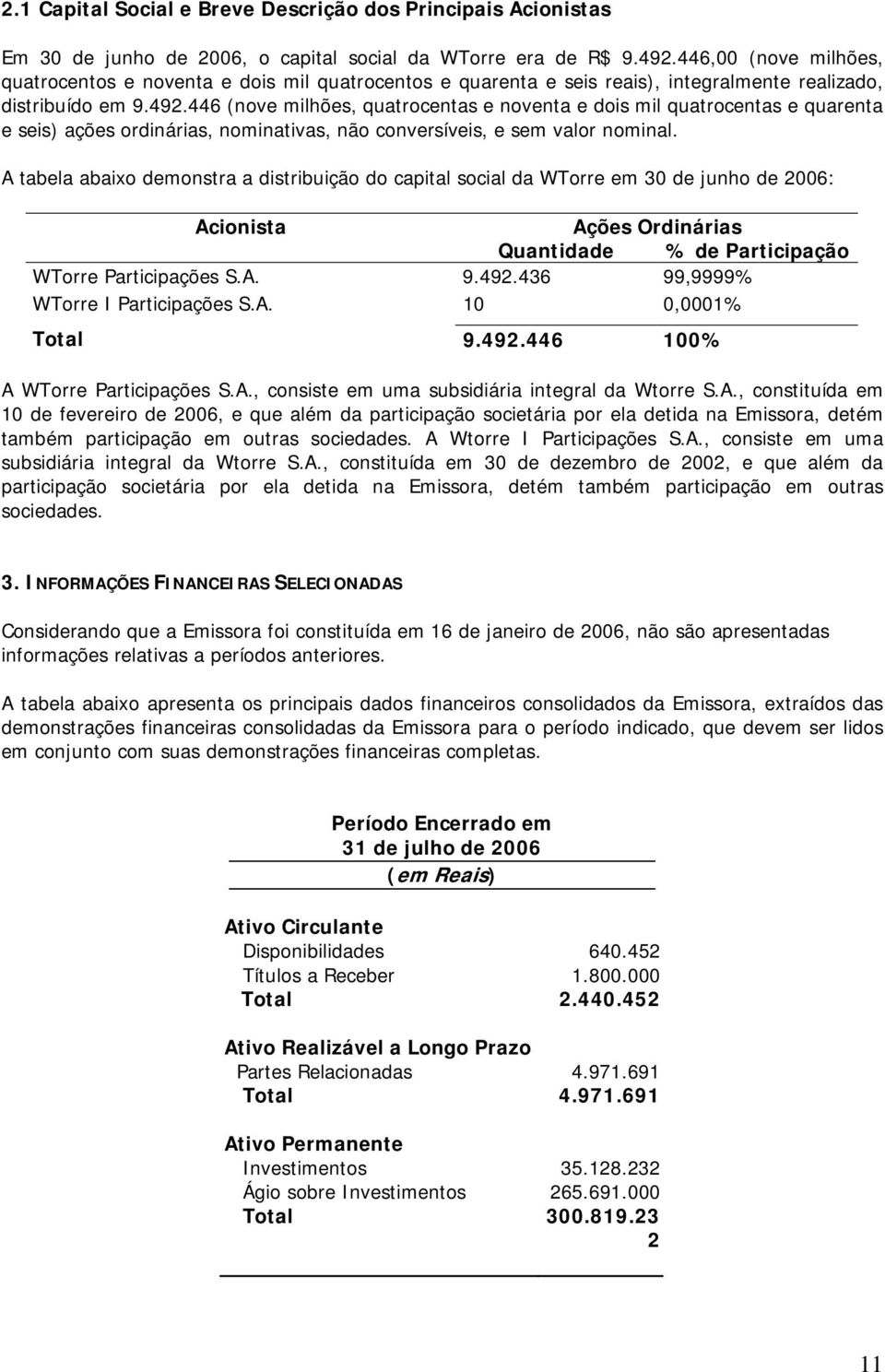 446 (nove milhões, quatrocentas e noventa e dois mil quatrocentas e quarenta e seis) ações ordinárias, nominativas, não conversíveis, e sem valor nominal.