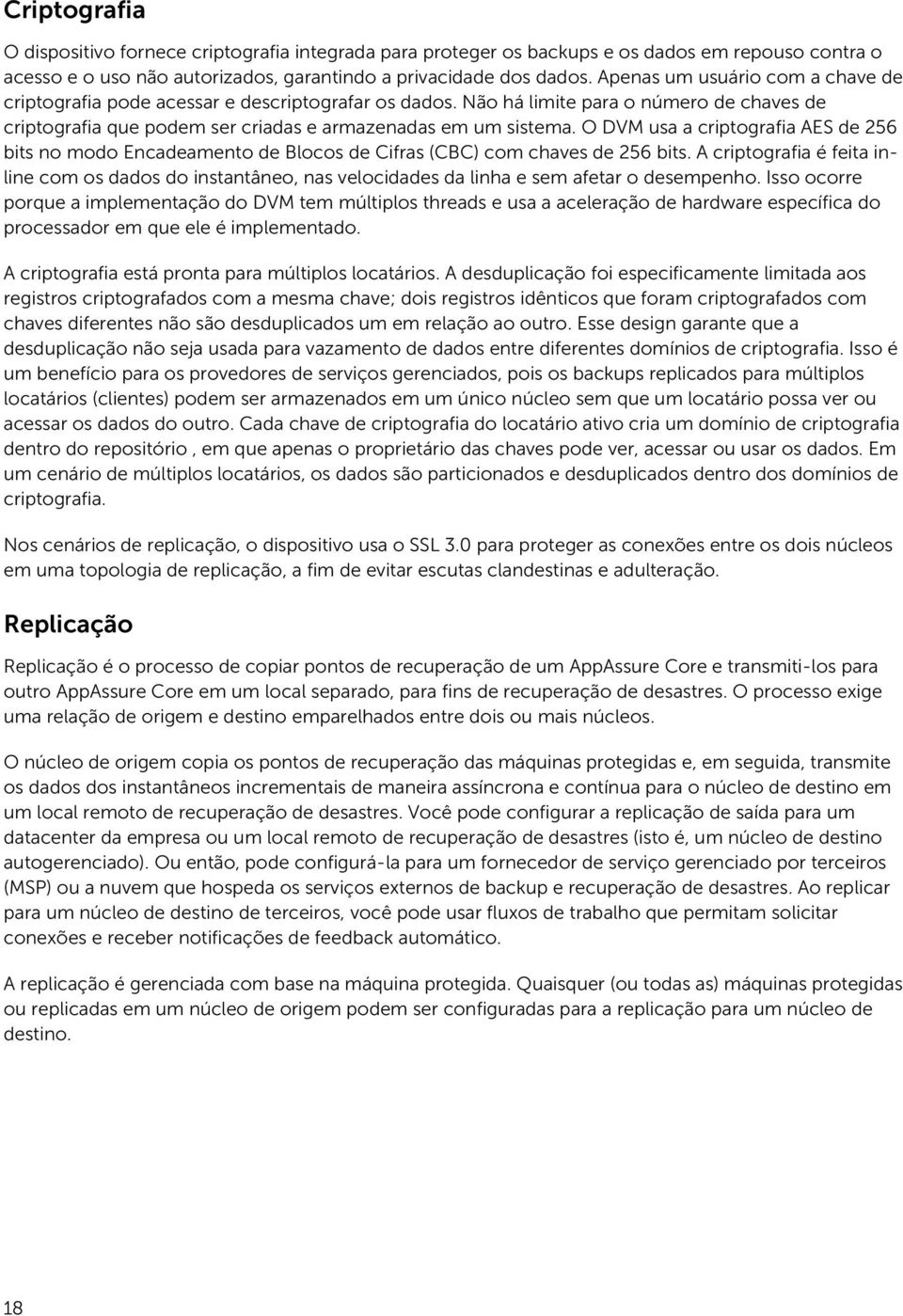 O DVM usa a criptografia AES de 256 bits no modo Encadeamento de Blocos de Cifras (CBC) com chaves de 256 bits.