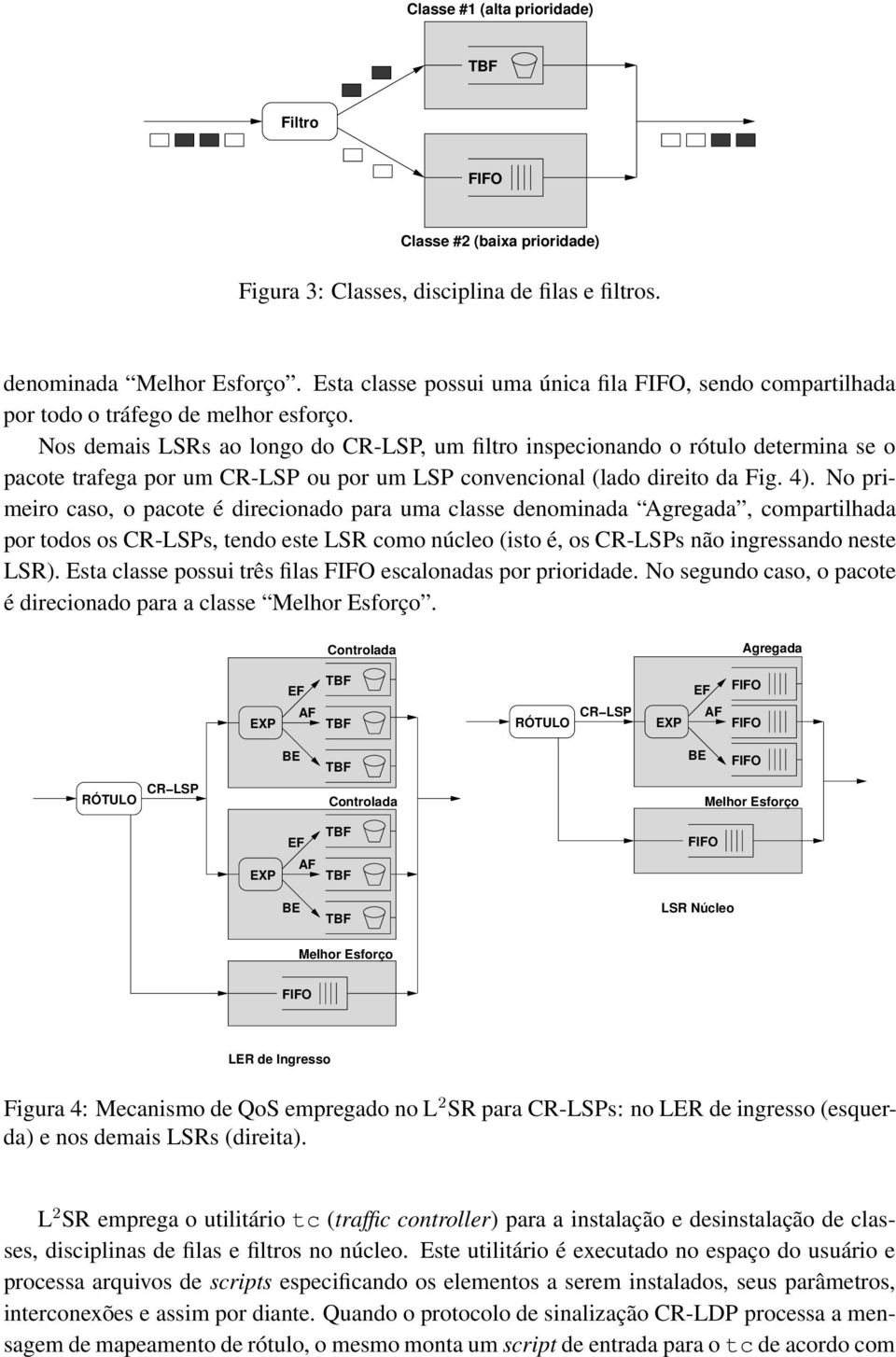 Nos demais LSRs ao longo do CR-LSP, um filtro inspecionando o rótulo determina se o pacote trafega por um CR-LSP ou por um LSP convencional (lado direito da Fig. 4).