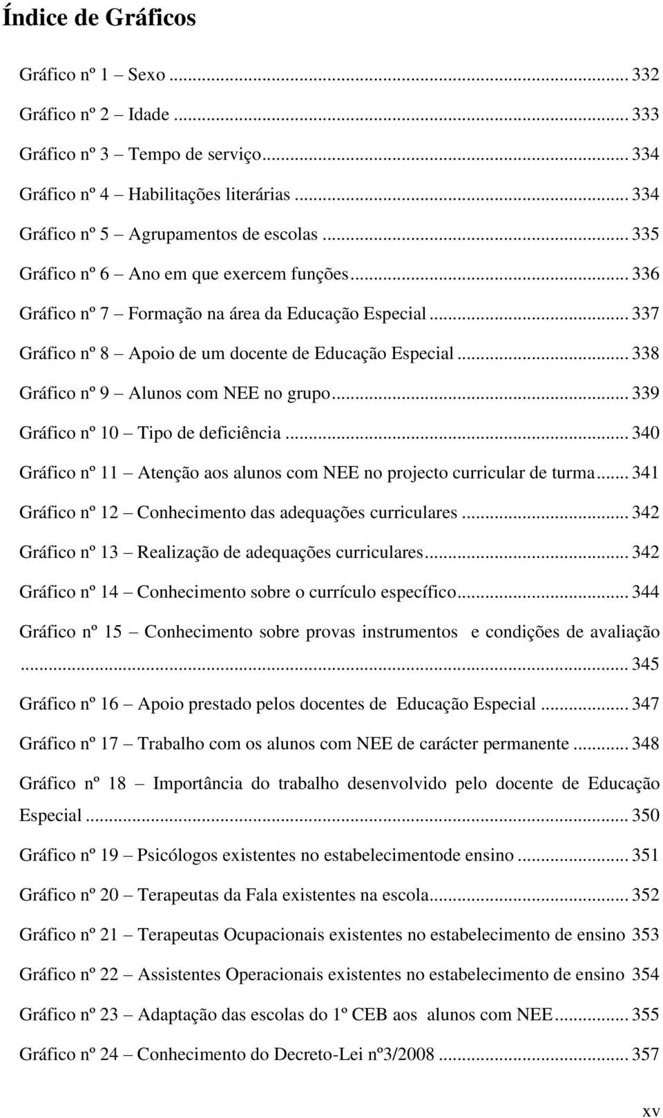 .. 338 Gráfico nº 9 Alunos com NEE no grupo... 339 Gráfico nº 10 Tipo de deficiência... 340 Gráfico nº 11 Atenção aos alunos com NEE no projecto curricular de turma.