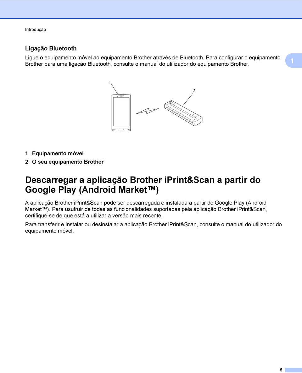 1 1 2 1 Equipamento móvel 2 O seu equipamento Brother Descarregar a aplicação Brother iprint&scan a partir do Google Play (Android Market ) A aplicação Brother iprint&scan pode ser