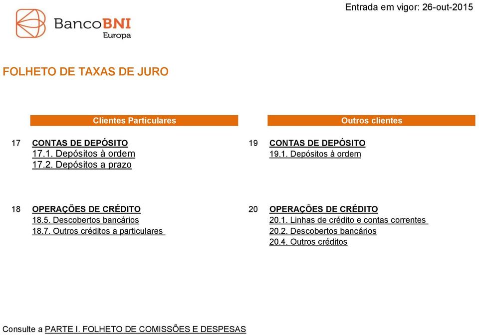 Depósitos a prazo 18 OPERAÇÕES DE CRÉDITO 20 OPERAÇÕES DE CRÉDITO 18.5. Descobertos bancários 20.1. Linhas de crédito e contas correntes 18.