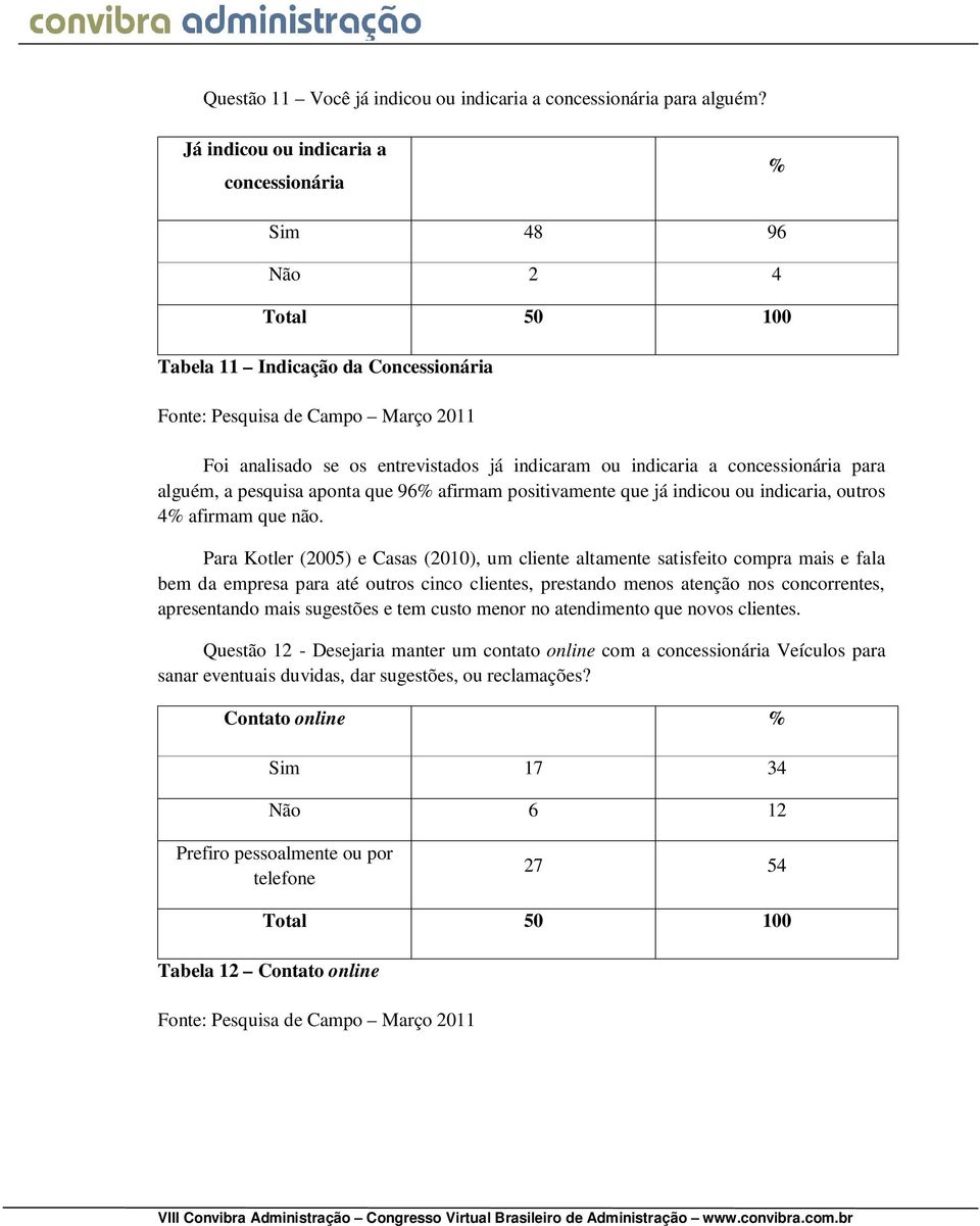 concessionária para alguém, a pesquisa aponta que 96% afirmam positivamente que já indicou ou indicaria, outros 4% afirmam que não.