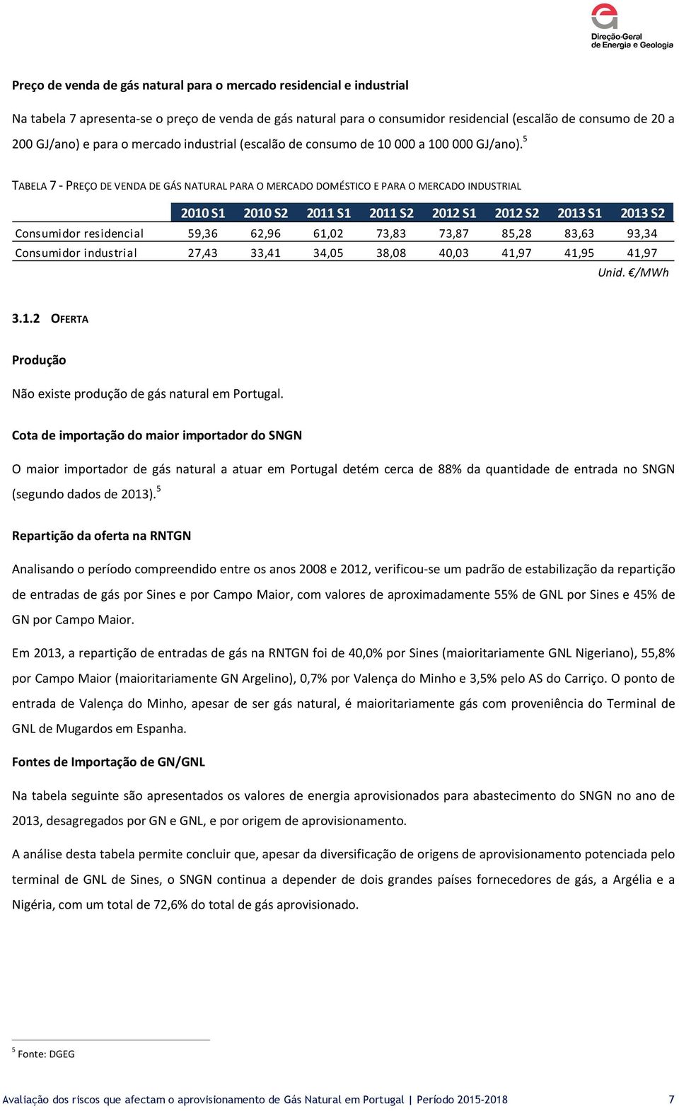 5 TABELA 7 - PREÇO DE VENDA DE GÁS NATURAL PARA O MERCADO DOMÉSTICO E PARA O MERCADO INDUSTRIAL 2010 S1 2010 S2 2011 S1 2011 S2 2012 S1 2012 S2 2013 S1 2013 S2 Consumidor residencial 59,36 62,96