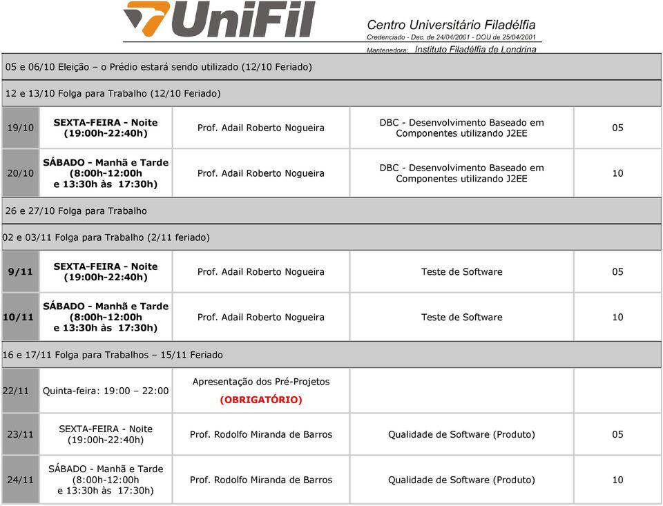 Adail Roberto Nogueira Teste de Software /11 Prof.