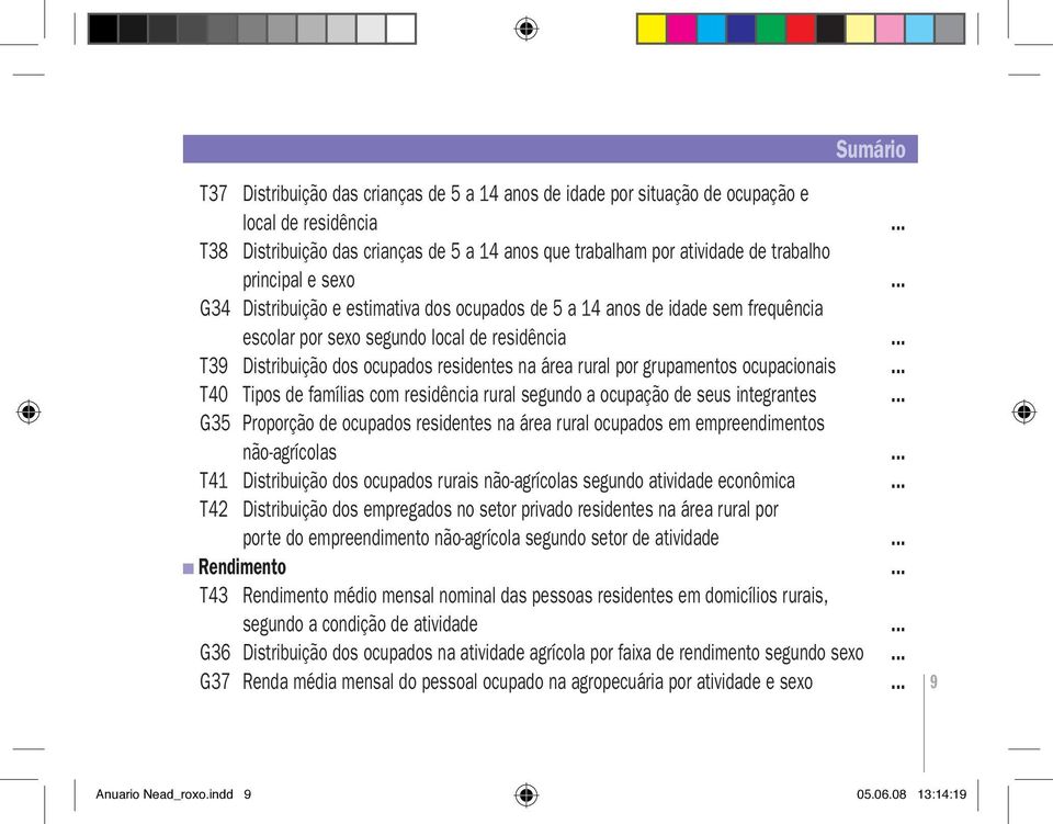 .. G34 Distribuição e estimativa dos ocupados de 5 a 14 anos de idade sem frequência escolar por sexo segundo local de residência.