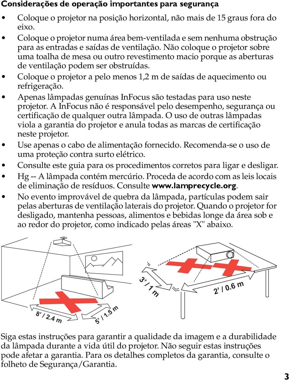 Não coloque o projetor sobre uma toalha de mesa ou outro revestimento macio porque as aberturas de ventilação podem ser obstruídas.