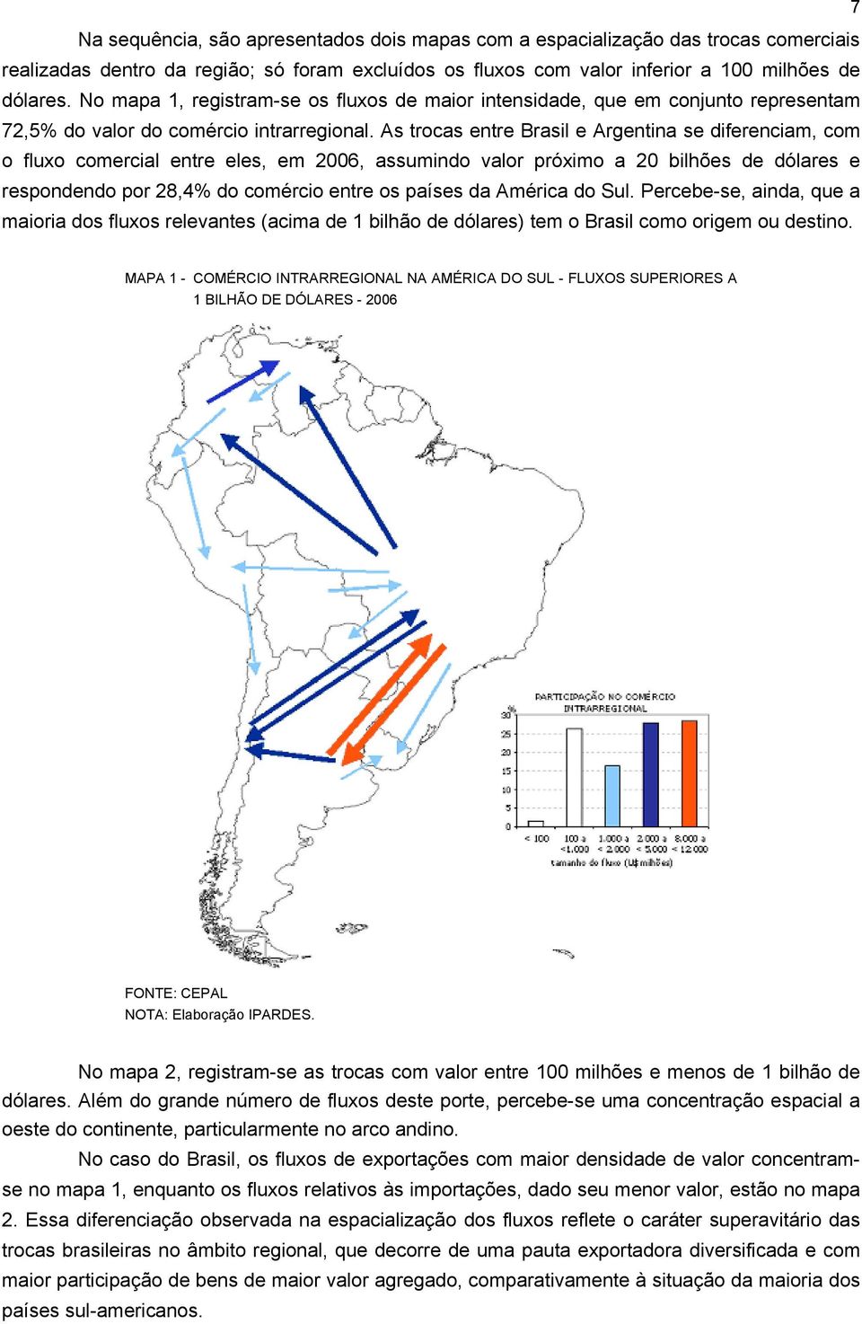 As trocas entre Brasil e Argentina se diferenciam, com o fluxo comercial entre eles, em 2006, assumindo valor próximo a 20 bilhões de dólares e respondendo por 28,4% do comércio entre os países da