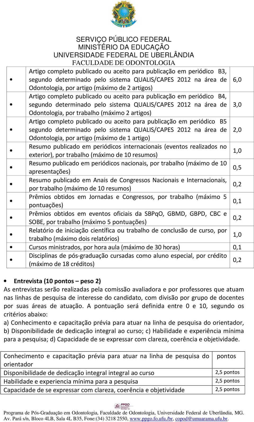 para publicação em periódico B5 segundo determinado pelo sistema QUALIS/CAPES 2012 na área de 2,0 Odontologia, por artigo (máximo de 1 artigo) Resumo publicado em periódicos internacionais (eventos