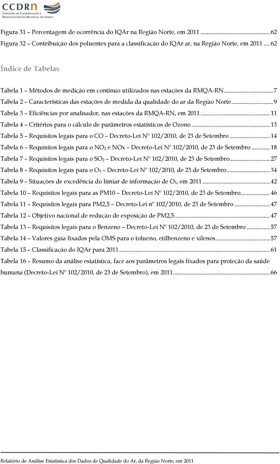 .. 9 Tabela 3 Eficiências por analisador, nas estações da RMQA-RN, em 2011... 11 Tabela 4 Critérios para o cálculo de parâmetros estatísticos de Ozono.