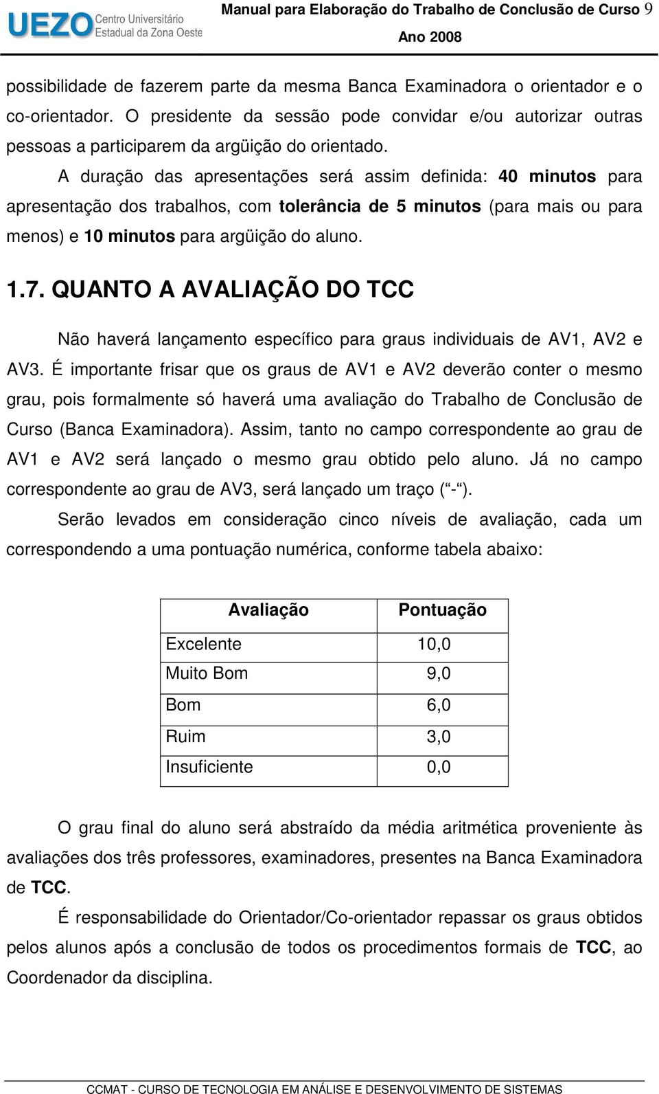 A duração das apresentações será assim definida: 40 minutos para apresentação dos trabalhos, com tolerância de 5 minutos (para mais ou para menos) e 10 minutos para argüição do aluno. 1.7.