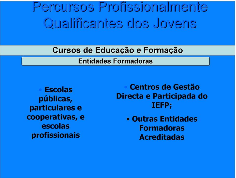 particulares e cooperativas, e escolas profissionais Centros de