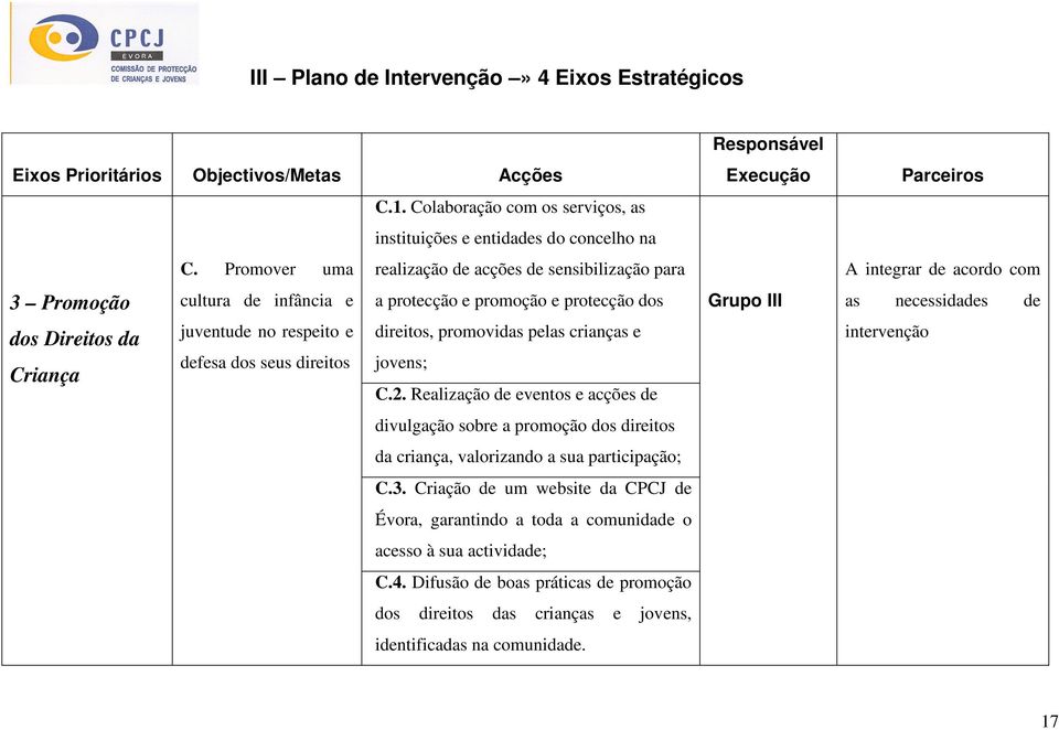 Promover uma realização de acções de sensibilização para cultura de infância e juventude no respeito e defesa dos seus direitos a protecção e promoção e protecção dos direitos, promovidas pelas