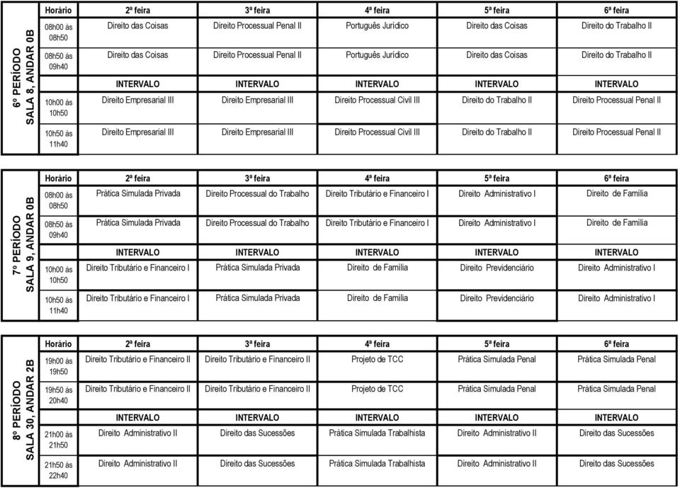 Trabalho II Direito Processual Penal II às Direito Empresarial III Direito Empresarial III Direito Processual Civil III Direito do Trabalho II Direito Processual Penal II Prática Simulada Privada