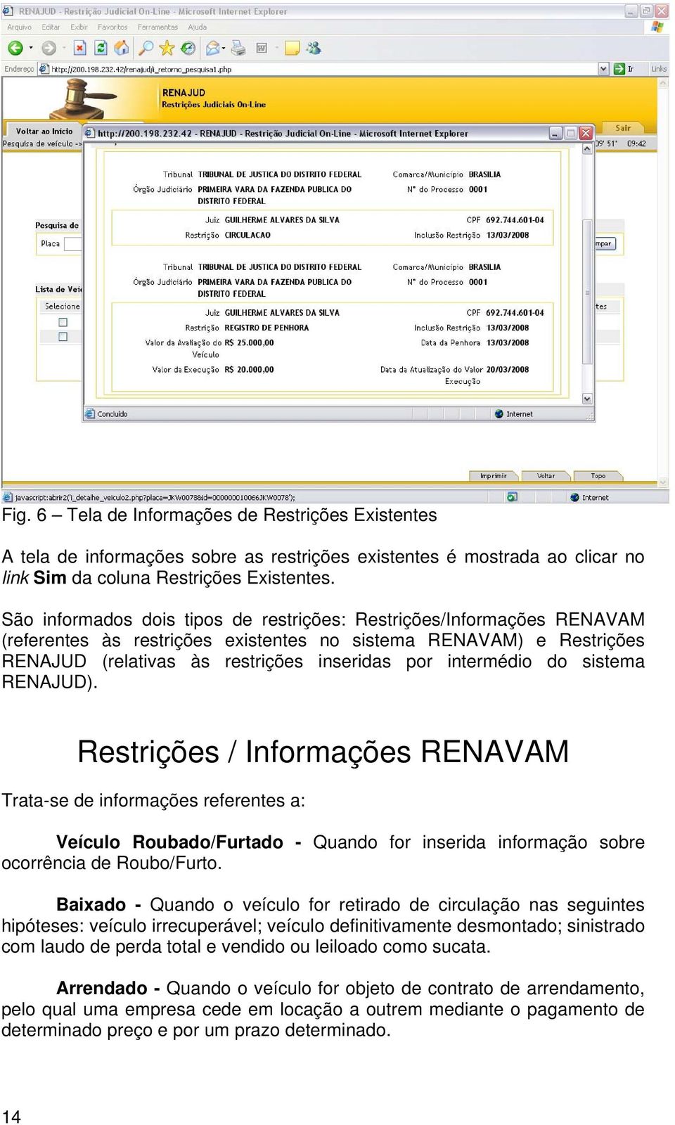 do sistema RENAJUD). Restrições / Informações RENAVAM Trata-se de informações referentes a: Veículo Roubado/Furtado - Quando for inserida informação sobre ocorrência de Roubo/Furto.