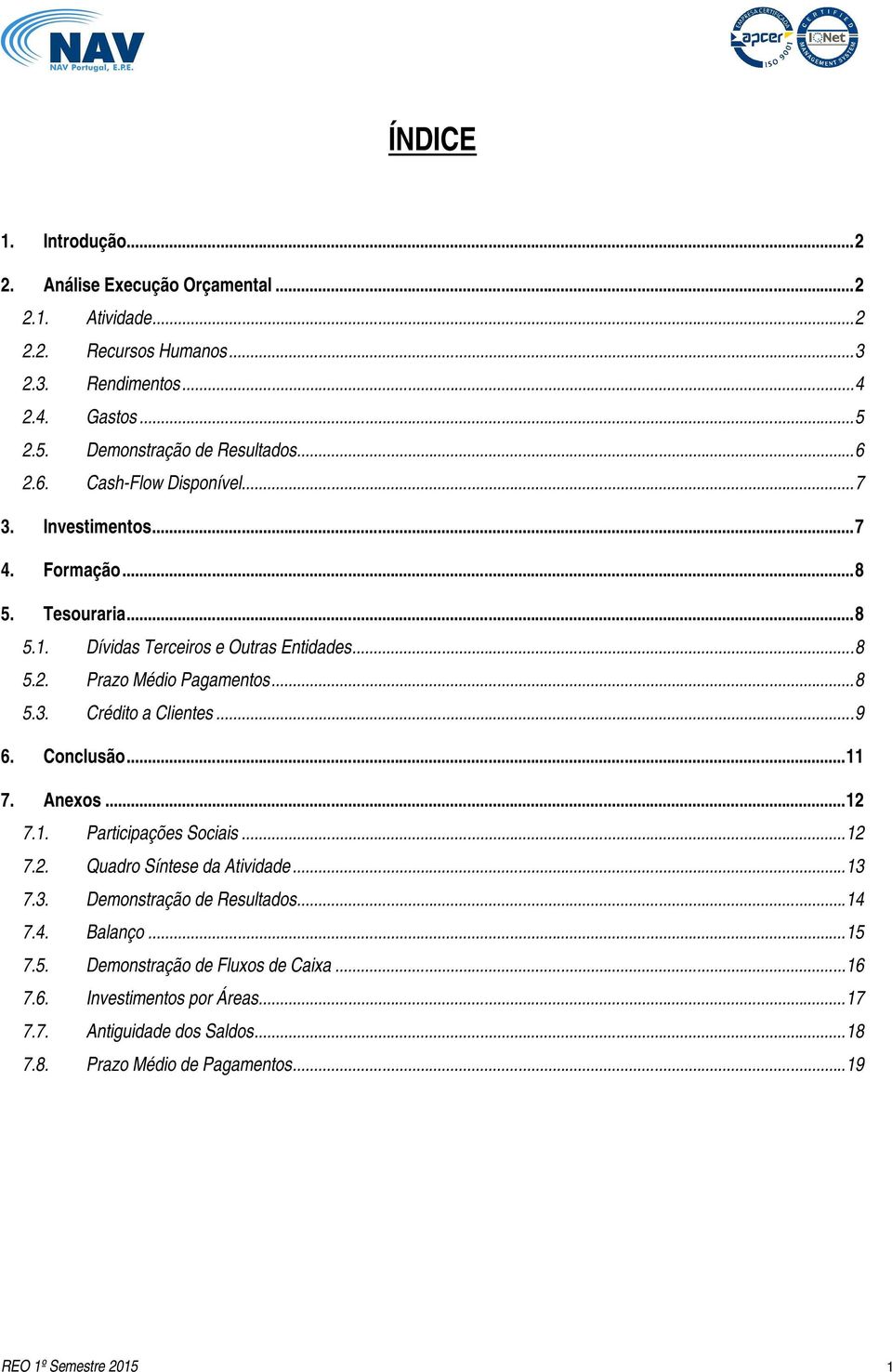 .. 9 6. Conclusão... 11 7. Anexos... 12 7.1. Participações Sociais... 12 7.2. Quadro Síntese da Atividade... 13 7.3. Demonstração de Resultados... 14 7.4. Balanço... 15 