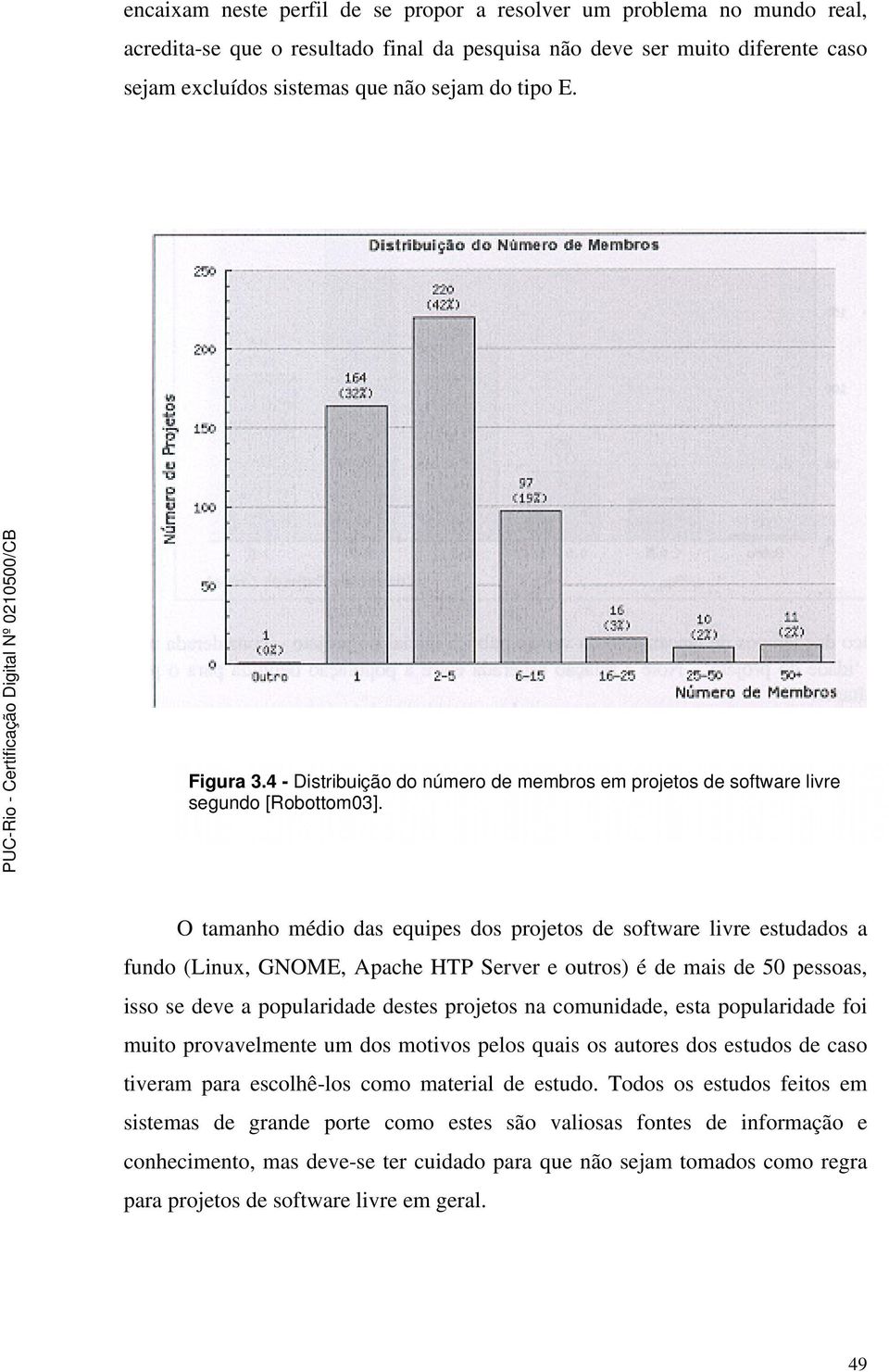 O tamanho médio das equipes dos projetos de software livre estudados a fundo (Linux, GNOME, Apache HTP Server e outros) é de mais de 50 pessoas, isso se deve a popularidade destes projetos na