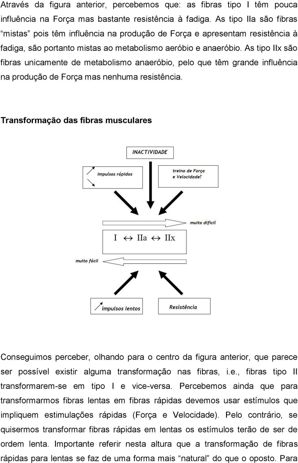 As tipo IIx são fibras unicamente de metabolismo anaeróbio, pelo que têm grande influência na produção de Força mas nenhuma resistência.