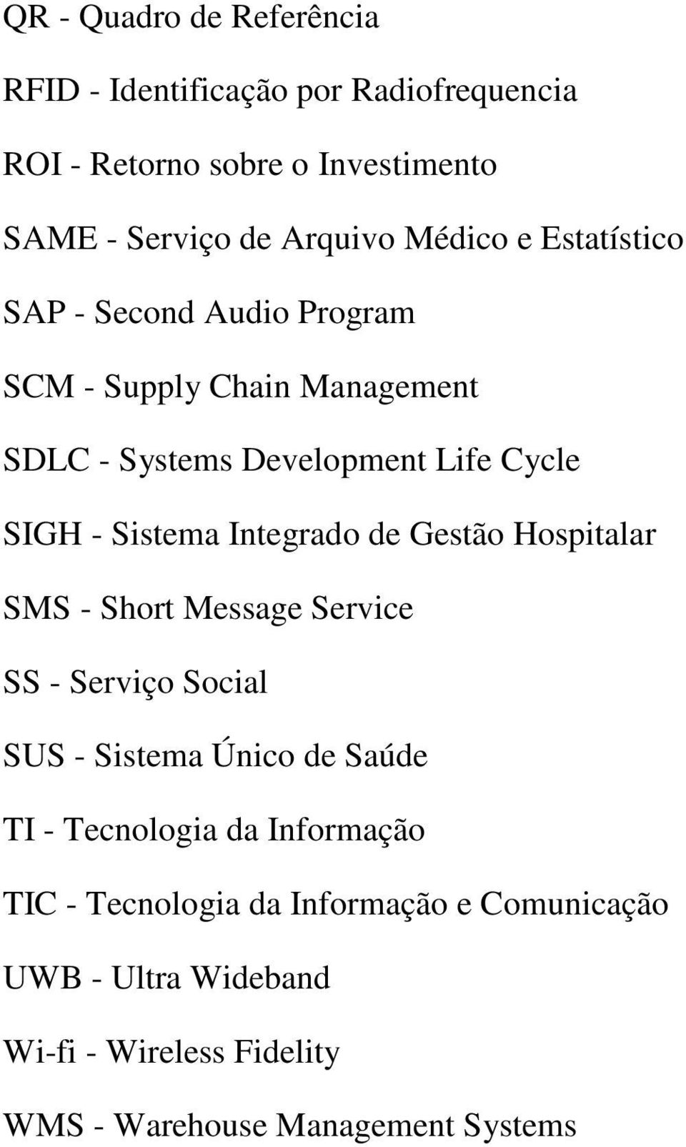 Integrado de Gestão Hospitalar SMS - Short Message Service SS - Serviço Social SUS - Sistema Único de Saúde TI - Tecnologia da