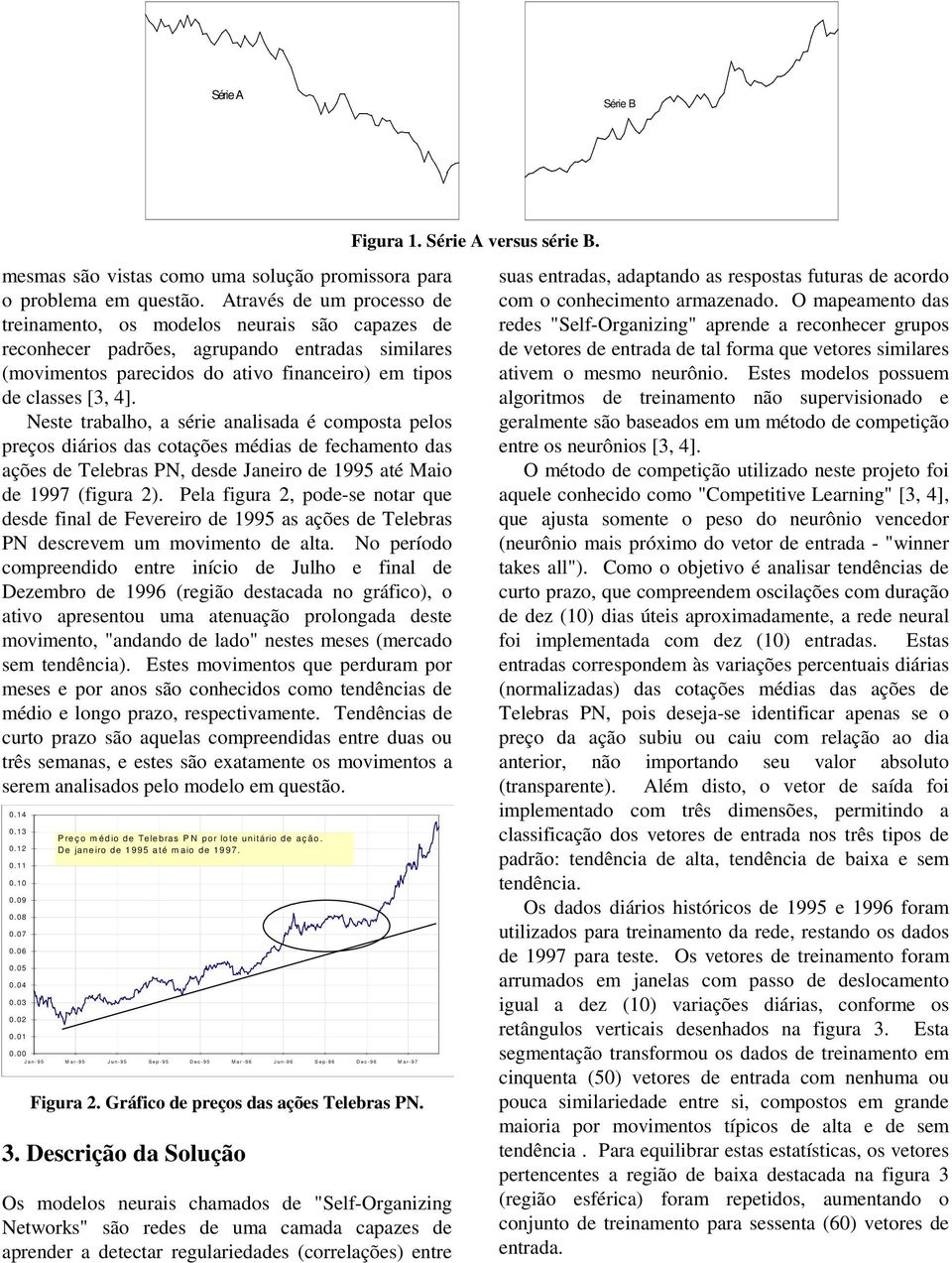 Neste trabalho, a série analisada é composta pelos preços diários das cotações médias de fechamento das ações de Telebras PN, desde Janeiro de 1995 até Maio de 1997 (figura 2).