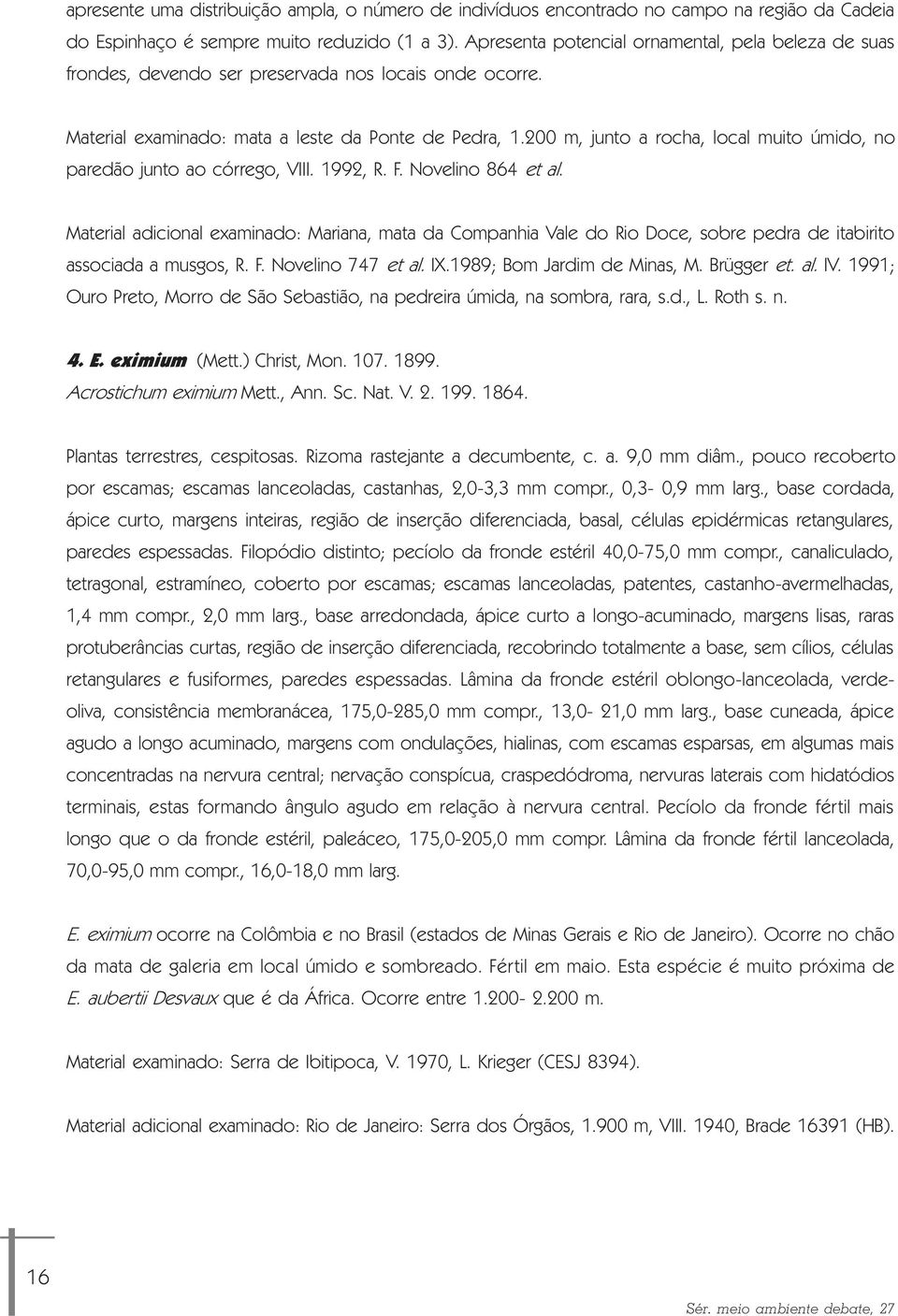 200 m, junto a rocha, local muito úmido, no paredão junto ao córrego, VIII. 1992, R. F. Novelino 864 et al.