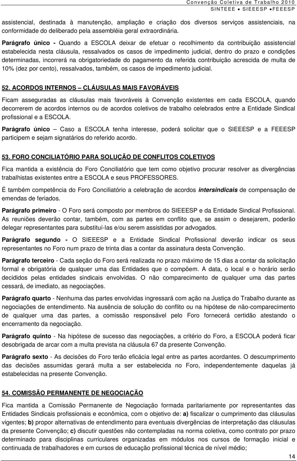 determinadas, incorrerá na obrigatoriedade do pagamento da referida contribuição acrescida de multa de 10% (dez por cento), ressalvados, também, os casos de impedimento judicial. 52.