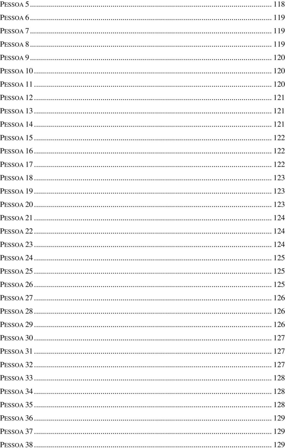 .. 124 PESSOA 22... 124 PESSOA 23... 124 PESSOA 24... 125 PESSOA 25... 125 PESSOA 26... 125 PESSOA 27... 126 PESSOA 28... 126 PESSOA 29.