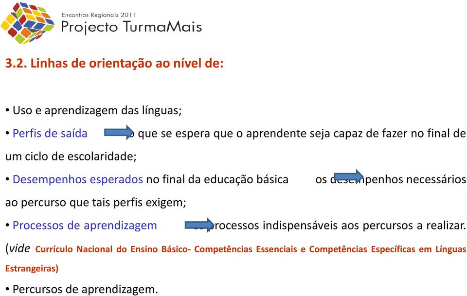 básica os desempenhos necessários ao percurso que tais perfis exigem; Processos de aprendizagem os processos indispensáveis