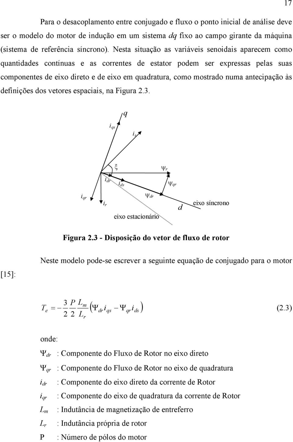 antecipação às definições dos vetoes espaciais, na Figua 2.3. q i qs i s ξ ψ i d i ds ψ q i q i ψ d eixo estacionáio d eixo síncono Figua 2.