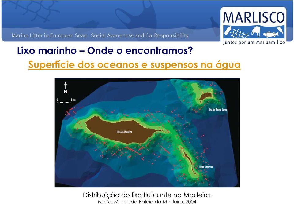 água Distribuição do lixo flutuante na