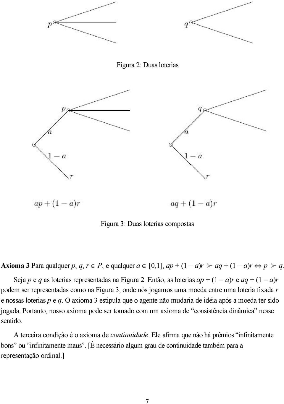 Então, as loterias ap + (1 a)r e aq + (1 a)r podem ser representadas como na Figura 3, onde nós jogamos uma moeda entre uma loteria fixada r e nossas loterias p e q.