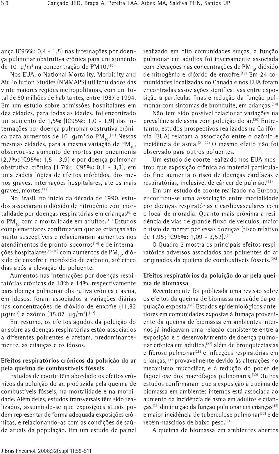 Em um estudo sobre admissões hospitalares em dez cidades, para todas as idades, foi encontrado um aumento de 1,5% (IC95%: 1,0-1,9) nas internações por doença pulmonar obstrutiva crônica para aumentos