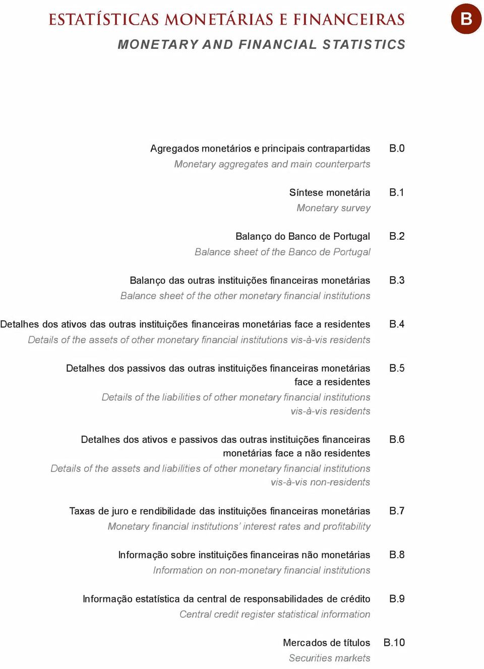 3 Balance sheet of the other monetary financial institutions Detalhes dos ativos das outras instituic;:oes financeiras monetarias face a residentes 8.