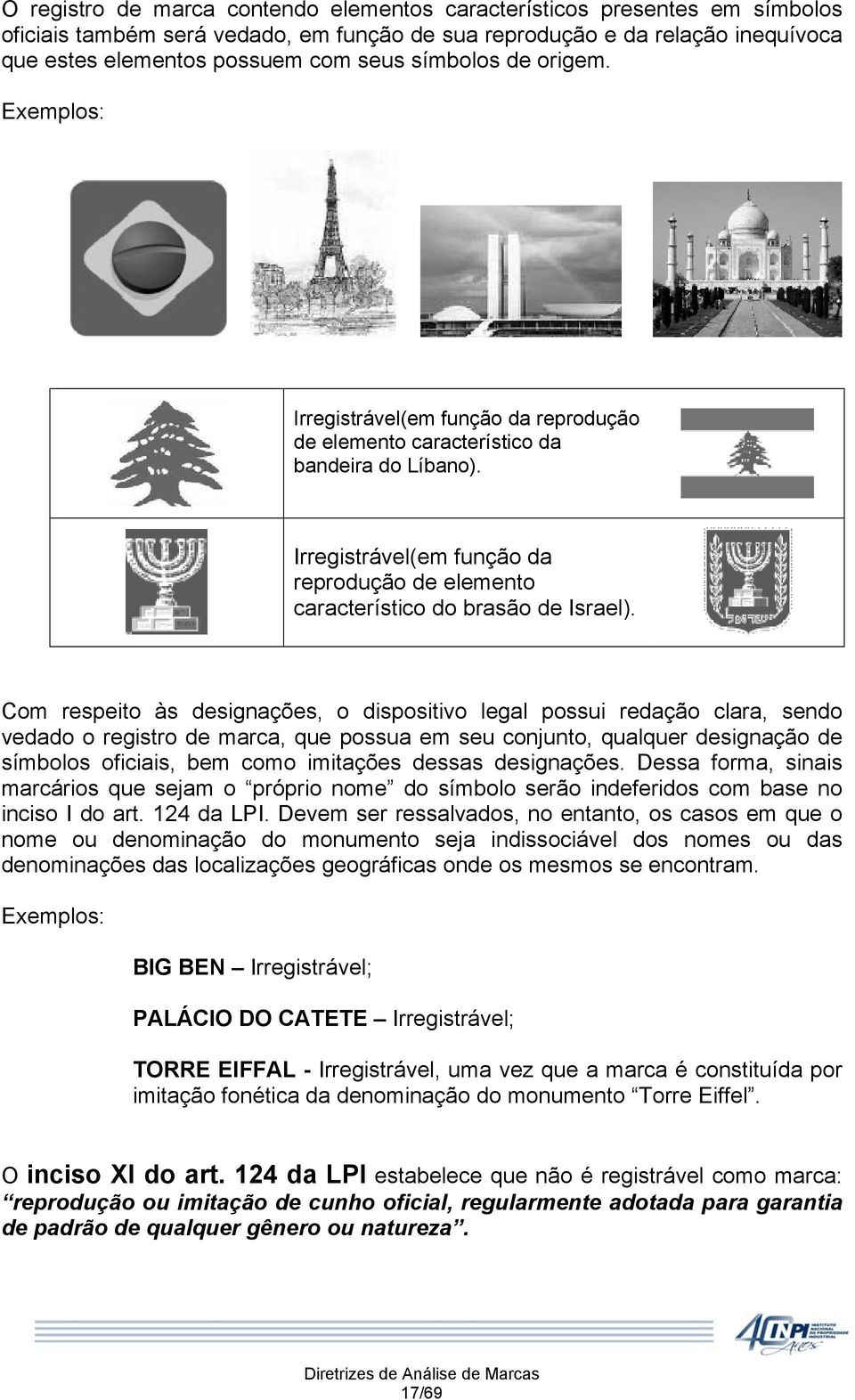 Com respeito às designações, o dispositivo legal possui redação clara, sendo vedado o registro de marca, que possua em seu conjunto, qualquer designação de símbolos oficiais, bem como imitações