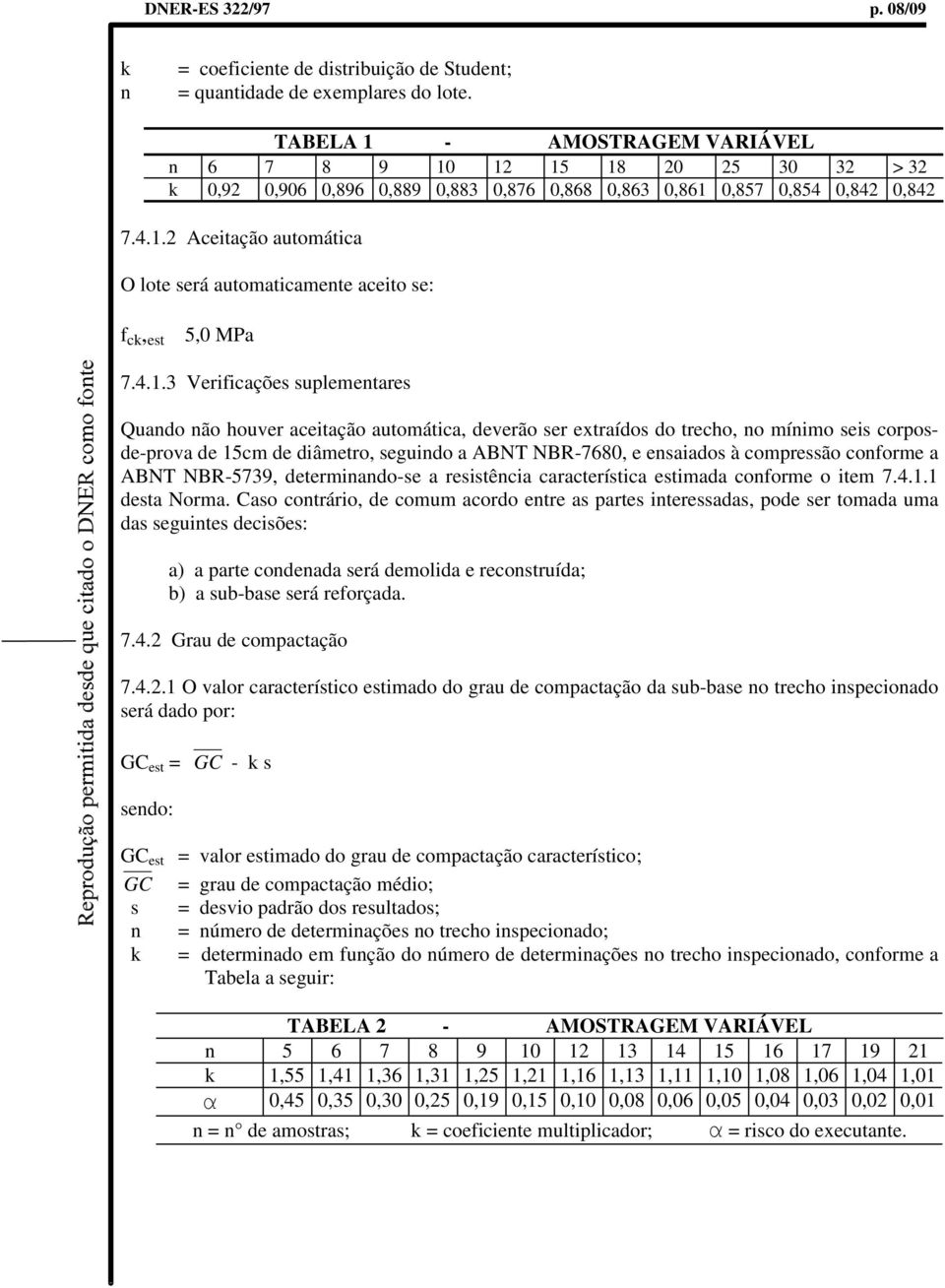 4.1.3 Verificações suplementares Quando não houver aceitação automática, deverão ser extraídos do trecho, no mínimo seis corposde-prova de 15cm de diâmetro, seguindo a ABNT NBR-7680, e ensaiados à