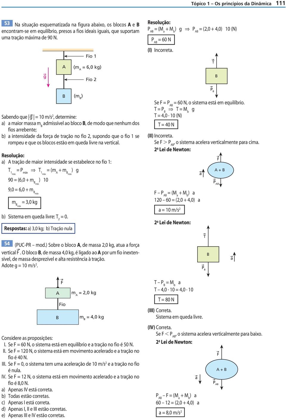 io (m ) Sbendo que = 10 m/s, determine: ) mior mss m dmissível o bloco, de modo que nenhum dos f ios rrebente; b) intensidde d forç de trção no f io, supondo que o f io 1 se rompeu e que os blocos