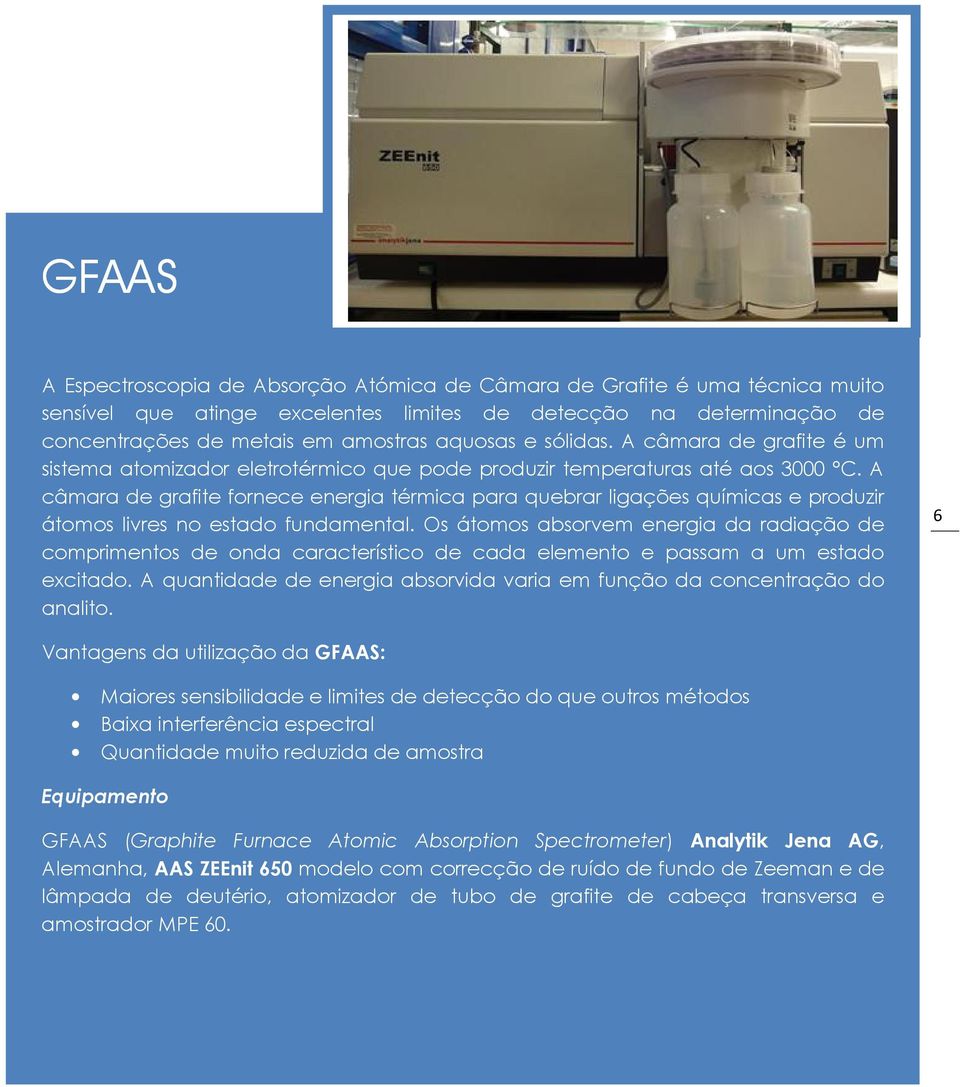 A câmara de grafite fornece energia térmica para quebrar ligações químicas e produzir átomos livres no estado fundamental.