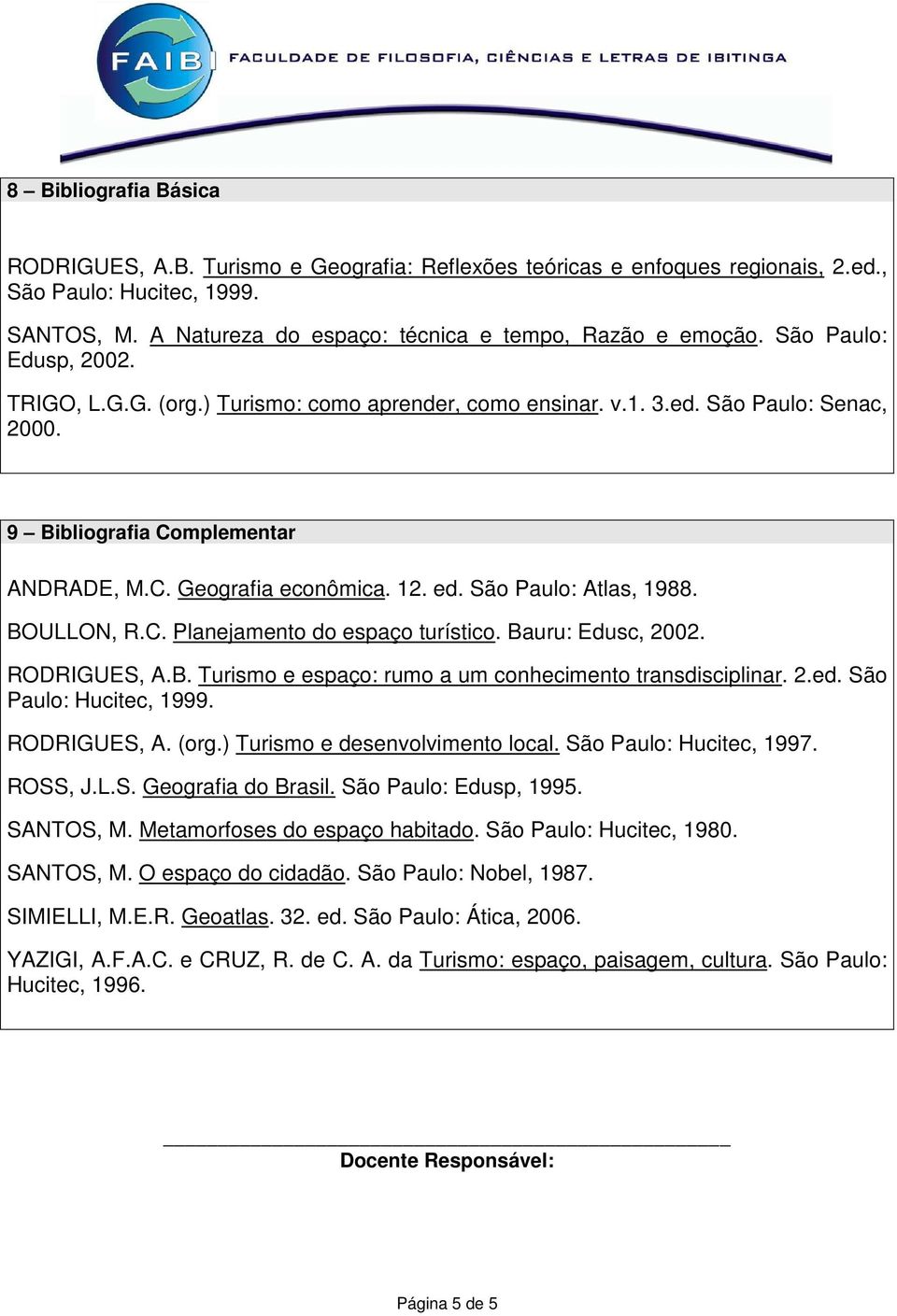 São Paulo: Atlas, 1988. BOULLON, R.C. Planejamento do espaço turístico. Bauru: Edusc, 2002. RODRIGUES, A.B. Turismo e espaço: rumo a um conhecimento transdisciplinar. 2.ed. São Paulo: Hucitec, 1999.